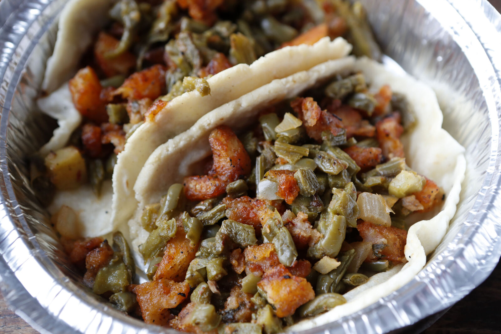 Taqueria Los Mayas (copy) potato and cactus (nopales) tacos